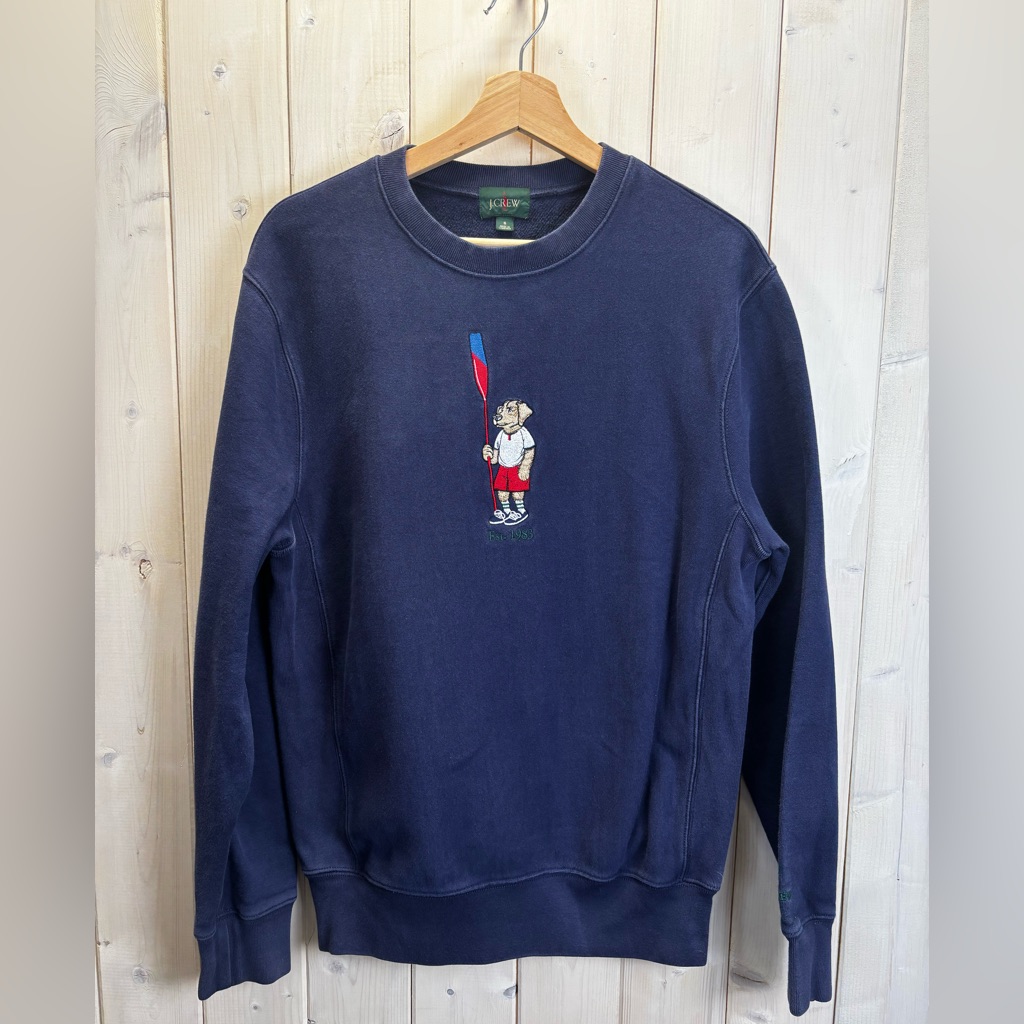 J. Crew Embroidered Dog Crew Pullover Sweatshirt Mens S Paddle Outdoor Cottage